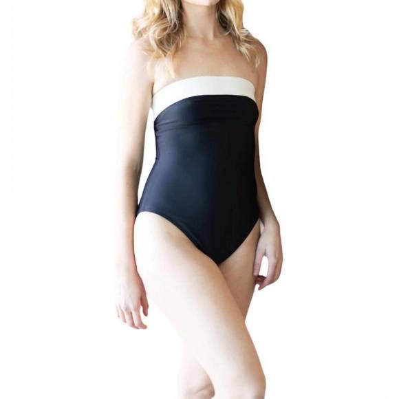 NEW OLIVE SURF the erin one piece swimsuit in noir & steamed milk - Picture 1 of 1